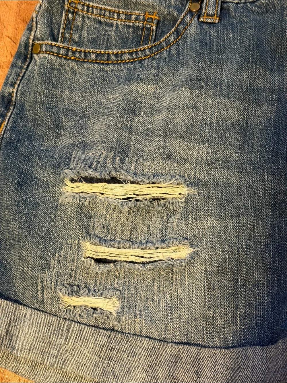 Aqua Light Blue Distressed Rolled-Hem Denim Shorts